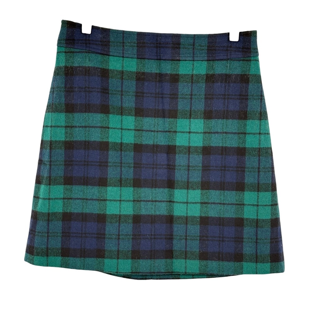 J.Crew Mini Skirt Green Navy Black Watch Tartan Plaid Wool Blend 8